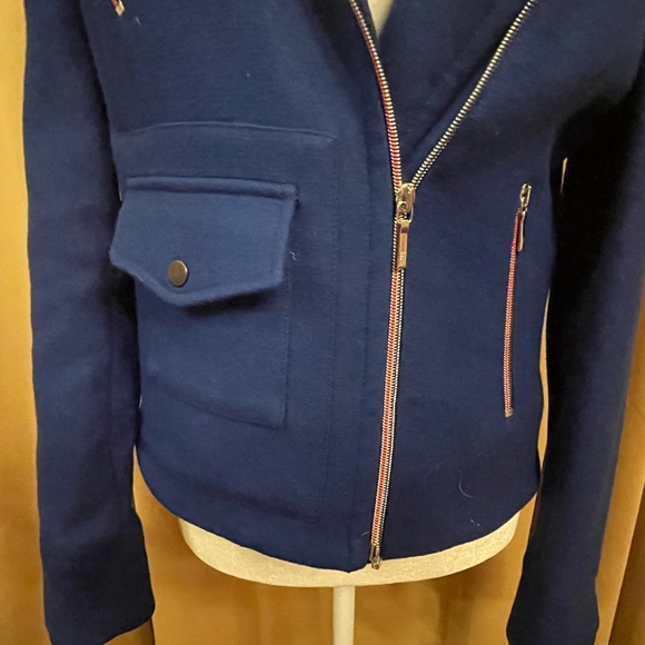 NEW! Falconnable Blue Wool Moto Jacket Size 38/6 - Picture 6 of 15